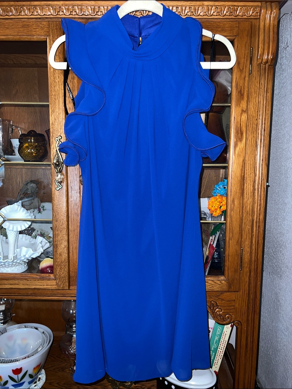 Elegant Vince Camuto Royal Blue Ruffle Sleeve Dress